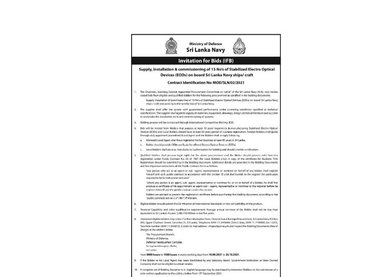 56 - Procurement Notices -Sri Lanka Navy
