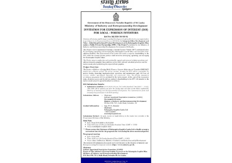 Invitation for Expression of Interest (EOI) - Ministry of Industry and Entrepreneurship Development Integrated Mine Development and Value-Added Graphite-based Product Developmen
