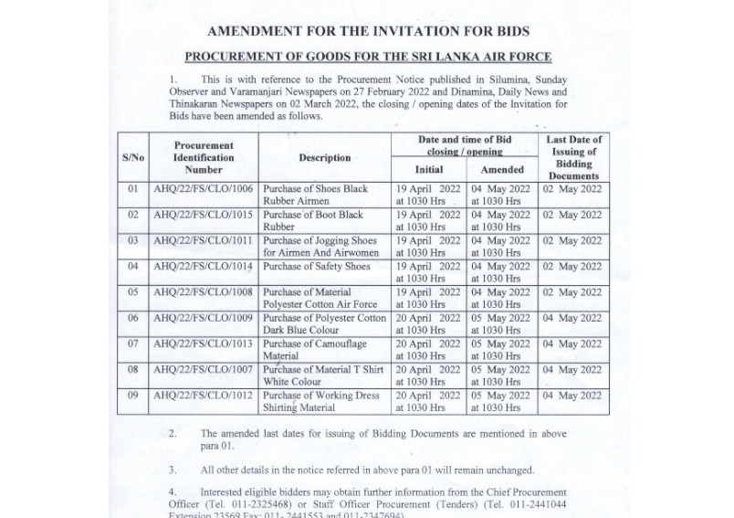98 - Procurement Notice -Sri Lanka Air Force