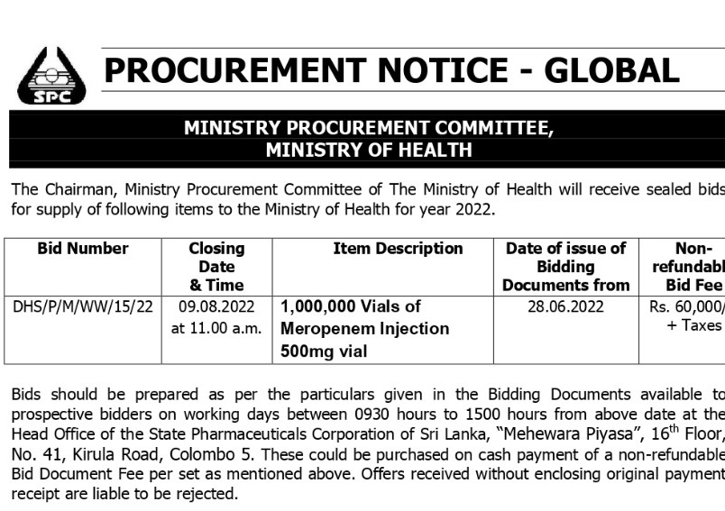 103 - Procurement Notices-State Pharmaceuticals Corporation of Sri Lanka