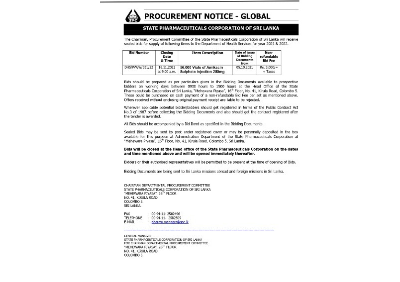 65 - Publishing Procurement Notices of State Pharmaceuticals Corporation of Sri Lanka