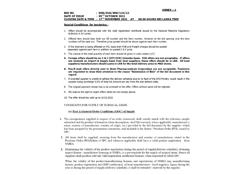 63 - Procurement Notices of State Pharmaceuticals Corporation of Sri Lanka