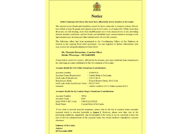 Relief Assistance for those who have been affected by severe weather in Sri Lanka