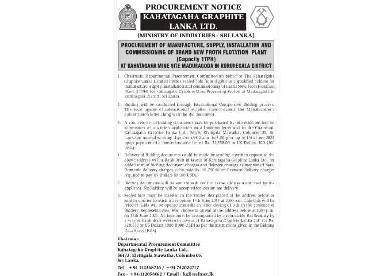Procurement Notice- Kahatagaha Graphite Lanka Ltd