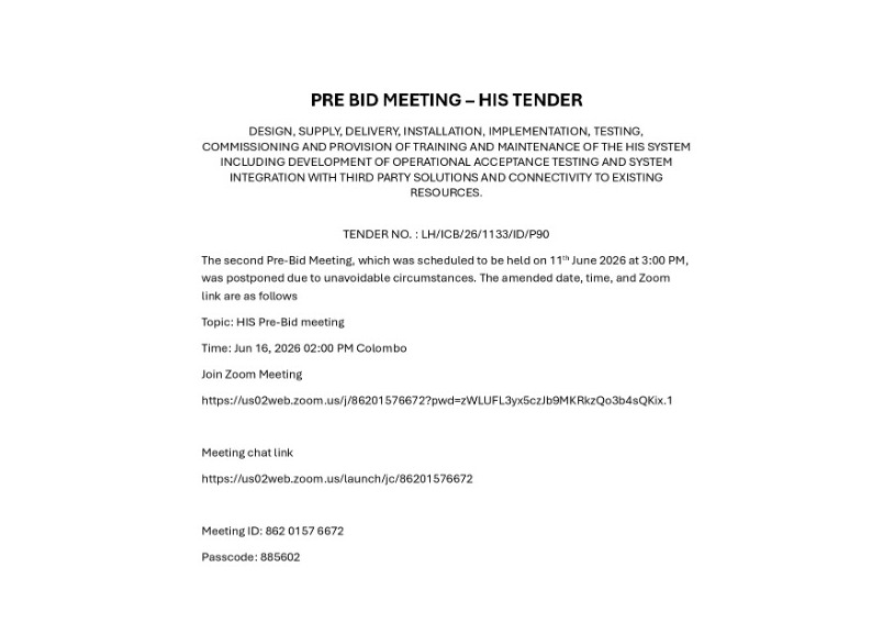Invitation for Bids for the Hospital Information System (HIS) and Laboratory Information System (LIS) Procurement