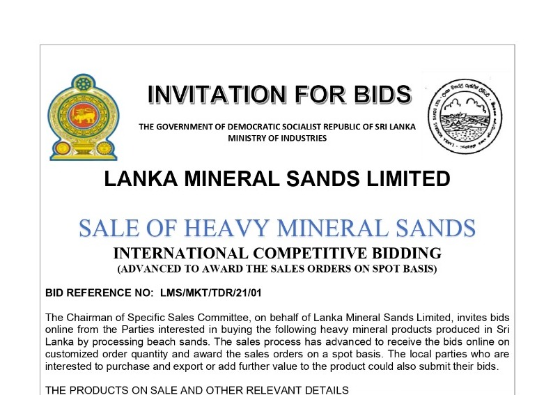 69 - Procurement Notice – Lanka Mineral Sands Limited