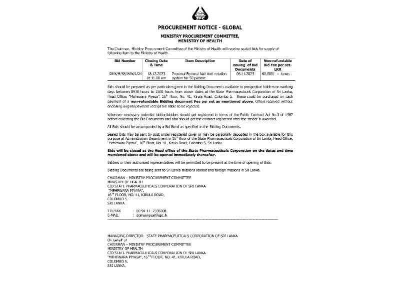 Procurement Notice Global - Ministry of Health