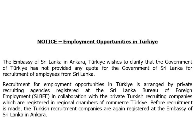 NOTICE - Employment Opportunities in Türkiye
