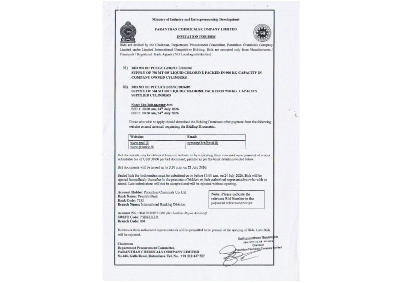 Invitation for Bids (IFB) - Paranthan Chemicals Company Limited