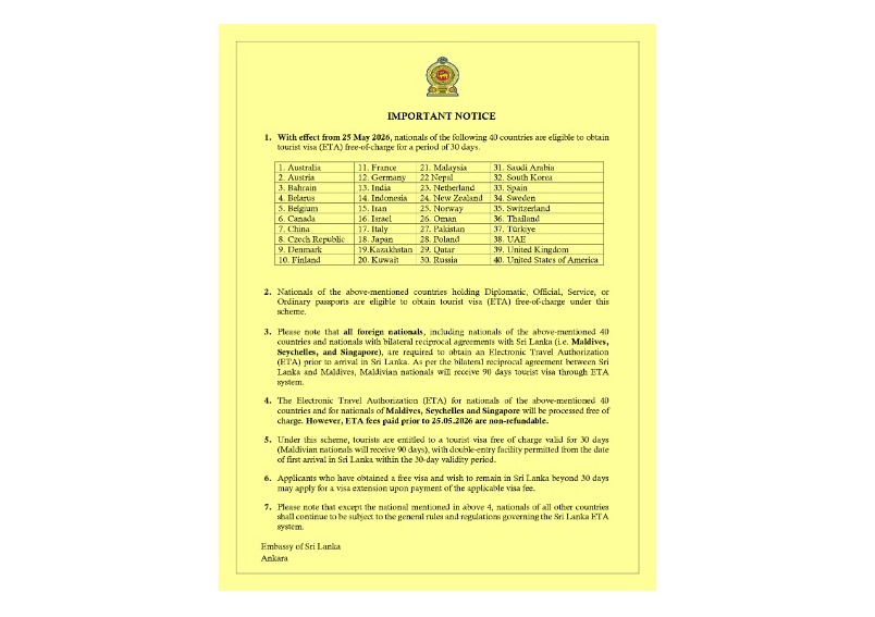 Free Tourist Visas for Nationals of 40 Selected Countries