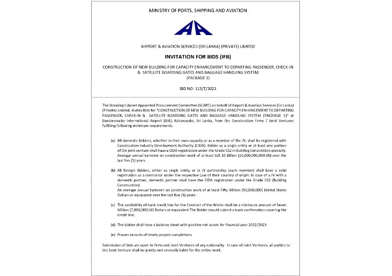 Procurement Notices - Airport and Aviation Services (Sri Lanka) Limited