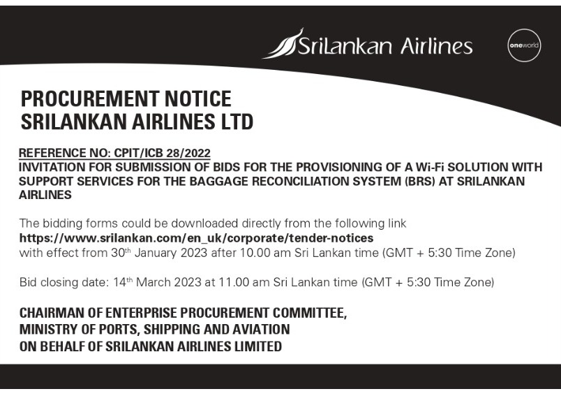 Publishing a Procurement Notices - M/s Sri Lankan Airlines Ltd