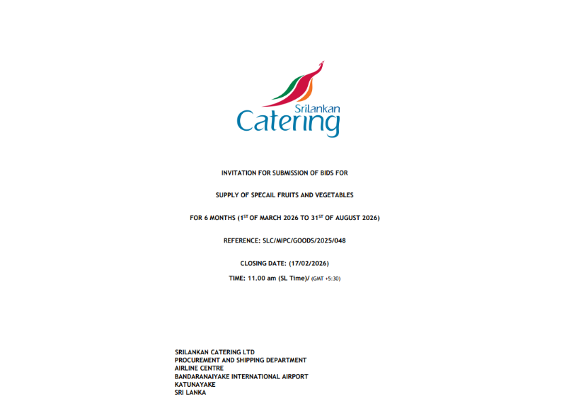 Invitation for Bids (IFB) - SriLankan Catering Ltd Supply of Special Fruits and Vegetables for Six (6) Months (1st March 2026 to 31st August 2026)
