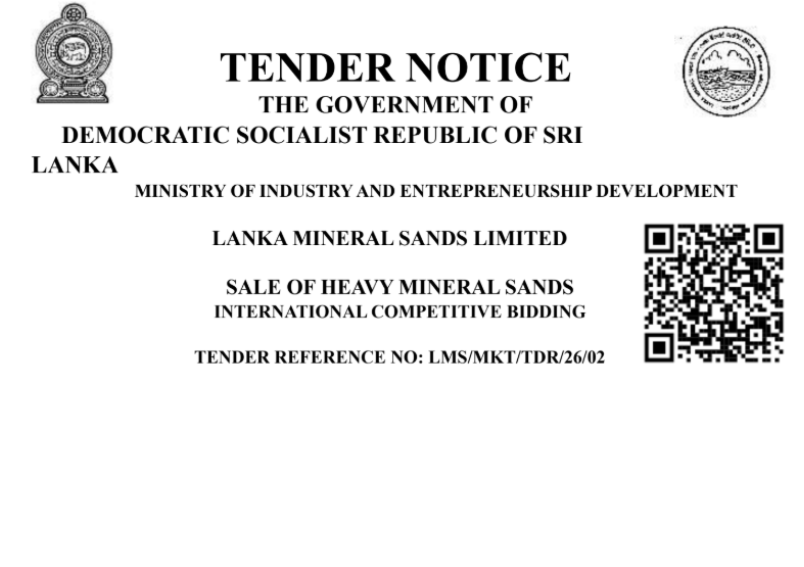 Tender Notice - Lanka Mineral Sands Limited Sale of Heavy Mineral Sands