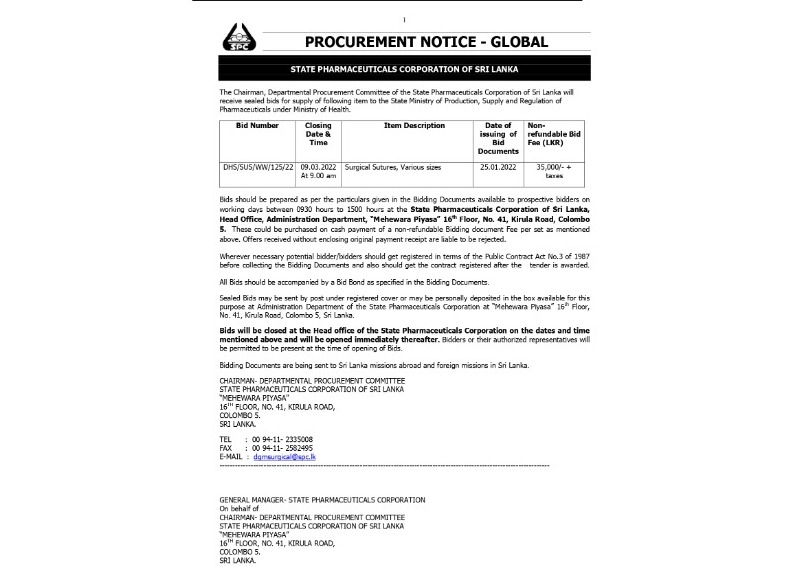85 - Procurement Notices - SPC of Sri Lanka